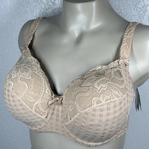 Prima Donna Madison Side Support Wire Bra UK 40E Unpadded Cafe Latte Lace Bows