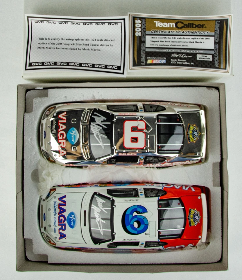Equipo Calibre NASCAR Mark Martin Autógrafo #6 Viagra Azul Ford Taurus Escala 1:24 Foto 2 de 4