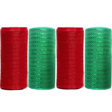 Red Green Deco mesh 6 inch, 4 Rolls Christmas Tree Mesh Ribbon 30 Feet Each R...