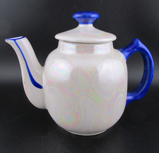 Czech Small Teapot 4.25" Tall White & Blue Luster Ware Vintage