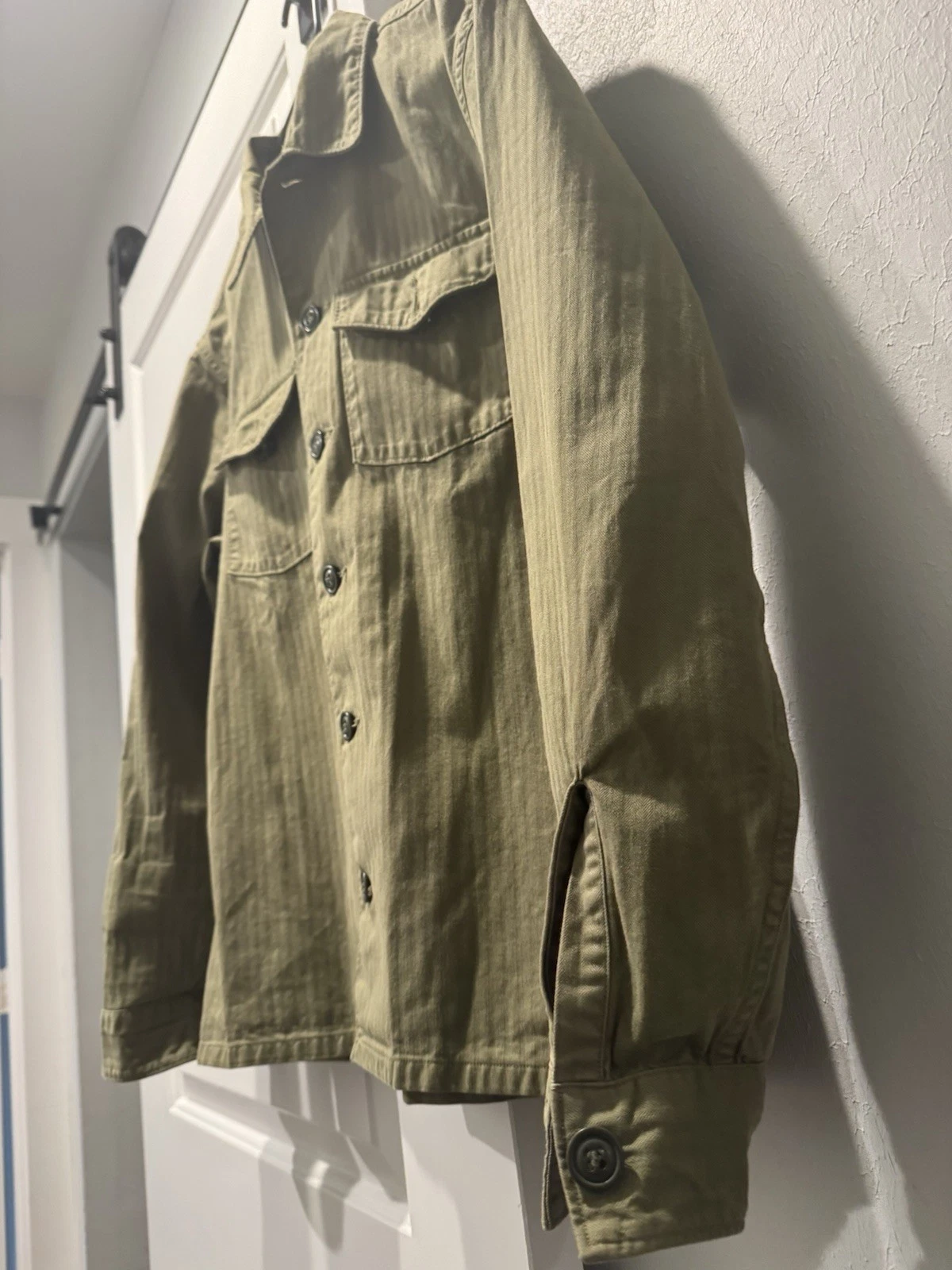 RRL Ralph Lauren Green Cotton Twill Military Jacket Shirt Pockets Size S - product detail image 7