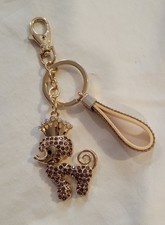 Pink Sparkle Rhinestone Poodle Keychain Bag Charm Purse Clip