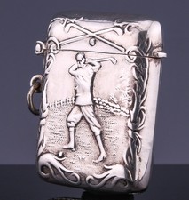 GREAT c1920 ART DECO AMERICAN STERLING SILVER GOLFER VESTA MATCH SAFE CASE 
