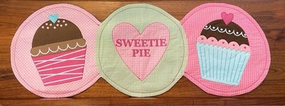 Table Runner Pink Cupcake Sweetie Pie Quilted 13x35 Decor Birthday Party