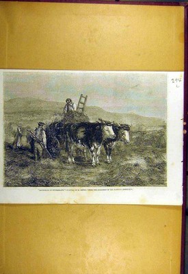Original Old Antique Print 1857 Hay-Making Switzerland Moore Fine Art Farm 19th