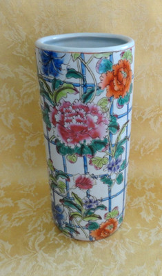 Vintage Chinese Porcelain Vase Brush Pot With Flowers The Bombay Company