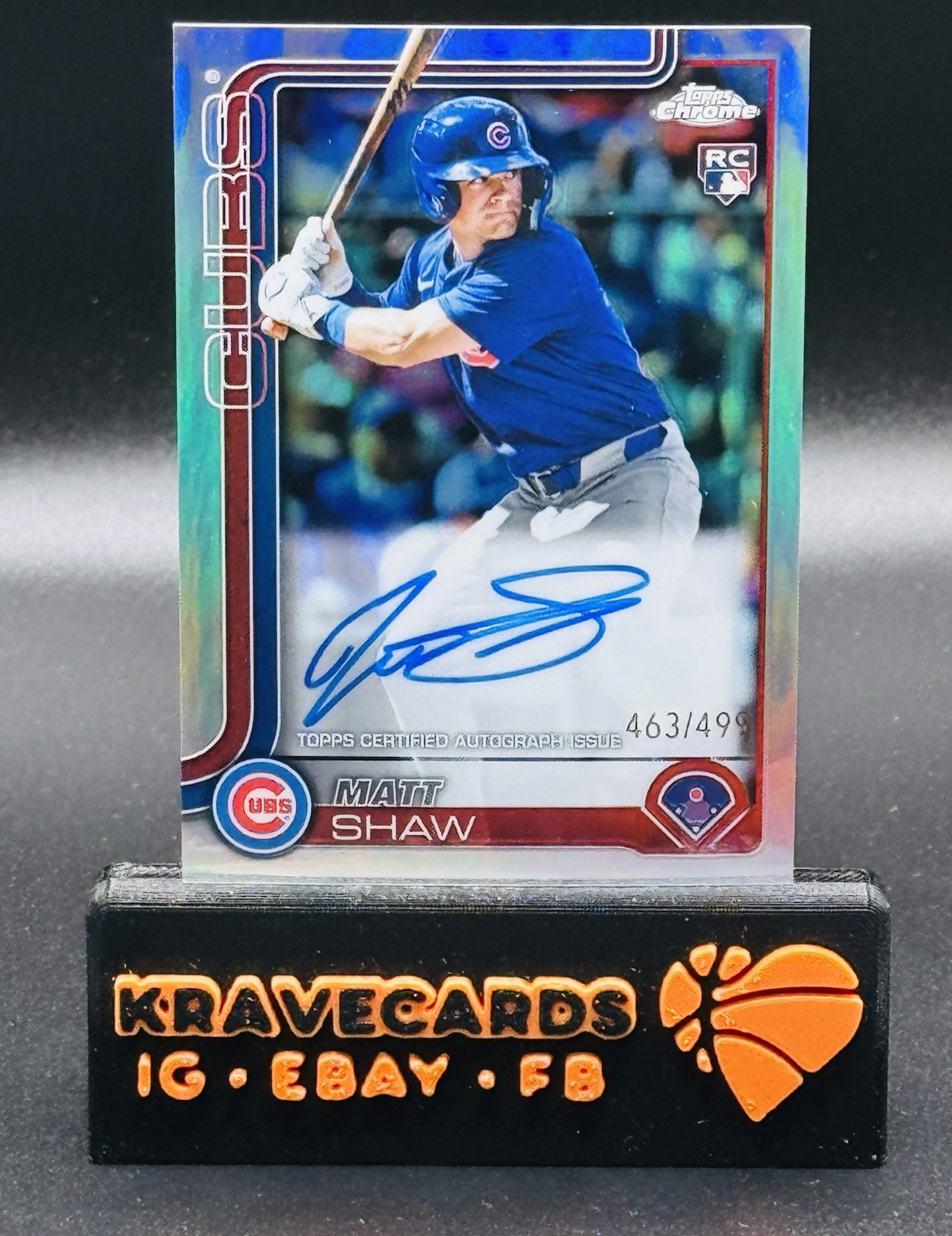 Matt Shaw RC 2025 Topps Chrome Rookie Refractor On Card Auto Chicago Cubs /499