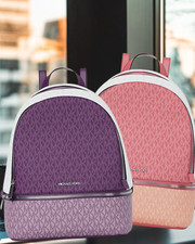 Michael Kors Rhea Women Medium Color-Block Signature Logo Backpack Bag Variation