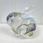 Fenton Hand Painted Hand Blown Glass Rabbit Figurine Purple Floral Vintage