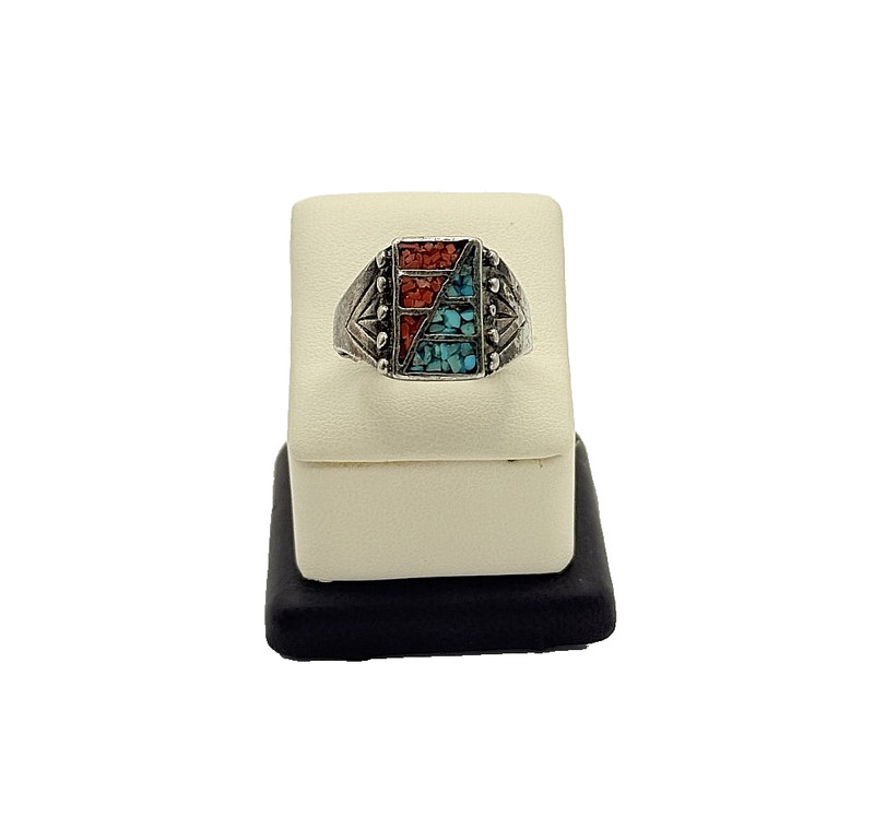 925 Sterling Silver Mottled Turquoise Ring - Size 12