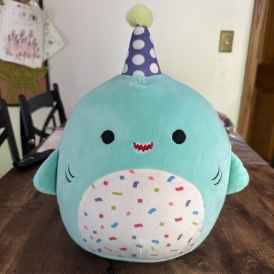 Squishmallows Original 10 Inch Sharon The Teal Shark with Party Hat Confetti 