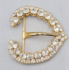 Belt Buckle Womens Gold Rhinestone Glass Shiny Single Tongue Dress Decorative