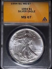 1994 $1 American Silver Eagle  ANACS MS 67