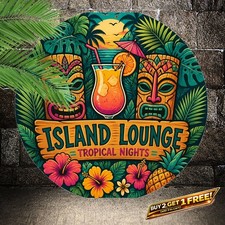 Maui Aloha Tiki Bar Round Metal Tin Sign Tropical Island Wall Art