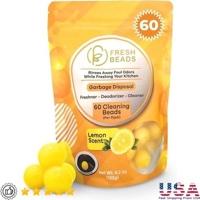 60 Pack Garbage Disposal Cleaner Beads Kitchen Odor Eliminator Fresh Lemon Scent