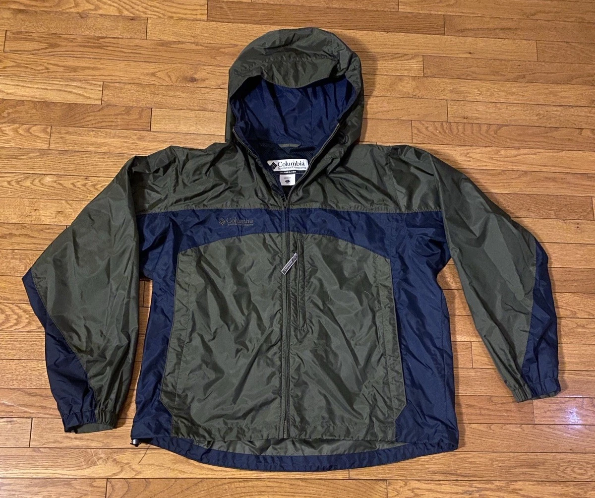 $100 Columbia Nylon Packable Windbreaker XL Vented Jacket Navy Blue Olive Green