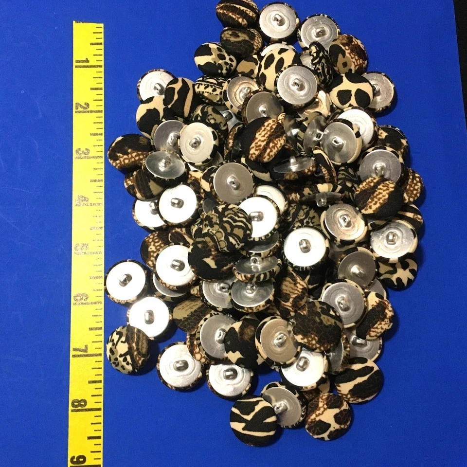 24 Fabric Covered Button Metal Buttons 24mm 1" Mixed Animal Print  12 pcs    B23 - Image 2 of 4