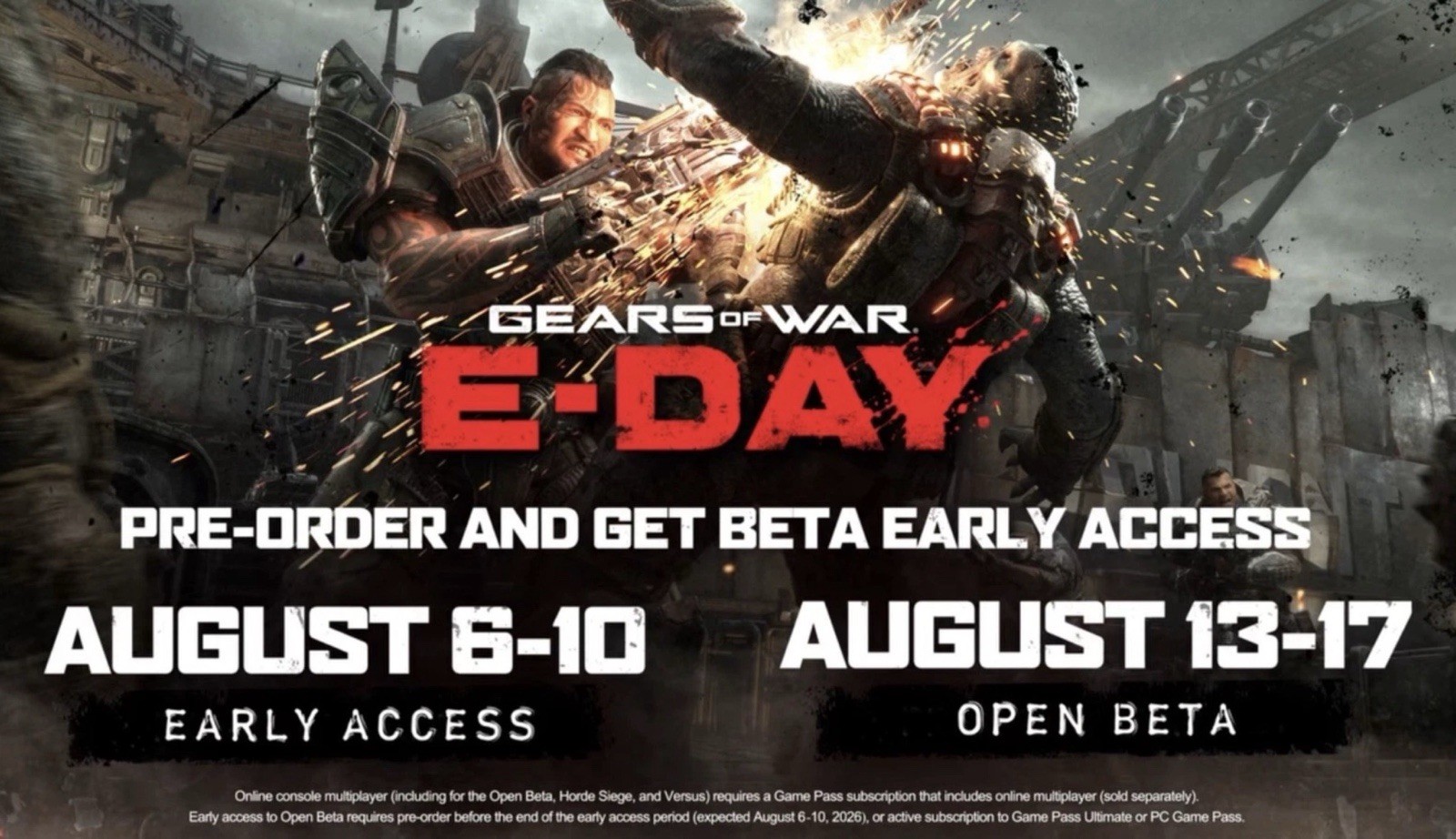 GEARS OF WAR E-DAY - XBOX BETA EARLY ACCESS CODE - GLOBAL - CLOSED / OPEN BETA