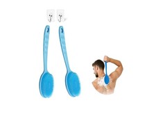 2 PCS Blue 14.5 Inch Silicone Back Scrubber Shower Brush Exfoliating Hook