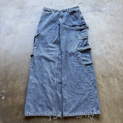 Y2K Baggy Ksubi Low Rider Cargo Medium Wash Women s Jeans Size 28 Distressed