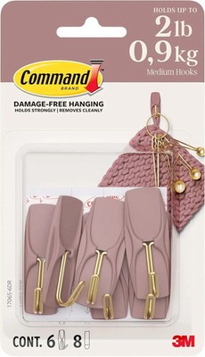 Command Medium Wandhaken goldfarben Haken 6 Haken - beschädigungsfreies Aufhängen - Rose