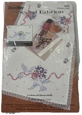 Vtg Bucilla Stamped Cross stitch Kit 64450 Dresser Scarf Doily Runner Doves NWT