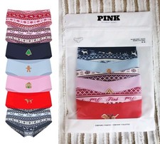 Victoria's Secret PINK 7-Pack No-Show Cheeky Panties Holiday Theme M NWT 