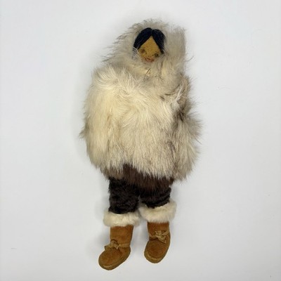 Vintage Alaskan Nome Eskimo Inuit Puppe 10 Zoll Handarbeit Echtfell & Leder Handwerker