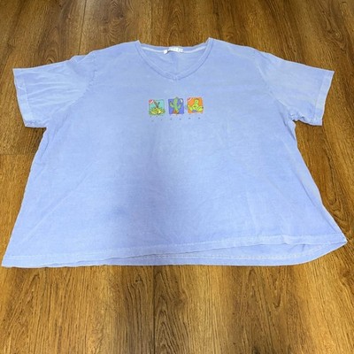 Fresh Produce Sedona Cactus Graphic V-Neck T-Shirt purple women's 3X Made in USA