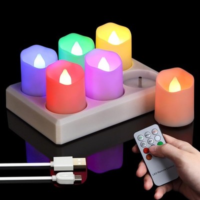 6Pcs Rechargeable LED Tea Lights Color Changing with Charging Base, Flameless Vo