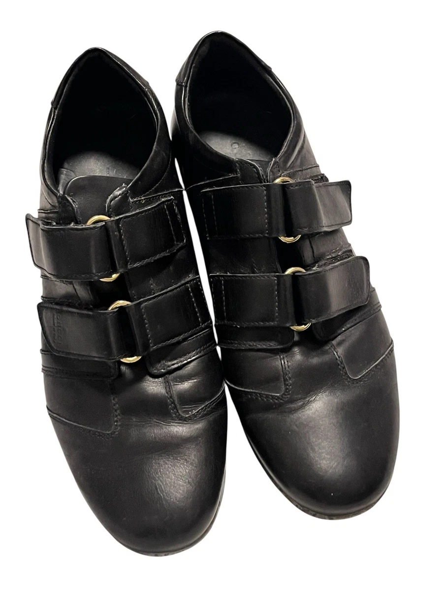 Gucci Ladies Black Leather Hook & Loop Strap Sneakers, Round Toe size 39