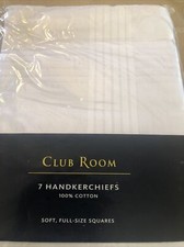Club Room Mens 7 White Hankerchiefs - Square with Border Stripe 6 Seamed Edge