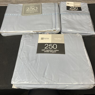 VTG JC Penny Twin SHEETS & PILLOWCASE Set Sky Blue 250 Thread Egyptian Cotton