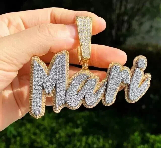 Round Cut Moissanite Customized Name Pendant 14k Two Tone