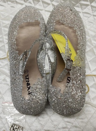 Womens Mary Jane Shoes Jellies Glitter Vinyl Cut Out 2" Heel US 8.5-9 9.5" XINZL - Picture 10 of 15