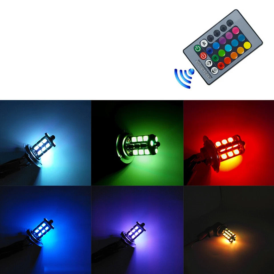 2x RGB H11 H9 H8 5050 27SMD Car Headlight Fog Light LED Lamp Bulb Remote Control - Image 2 of 4