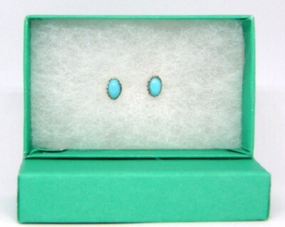 Sleeping Beauty Turquoise Earrings, 6 X 4 mm Cabochons Set in S/S, .80 Carats