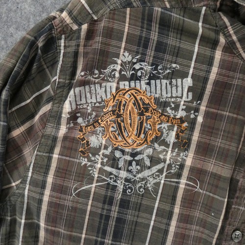 MMA Elite Shirt Mens Large Long Sleeve Button Up Brown Plaid Endure Pride Pain - Picture 3 of 14