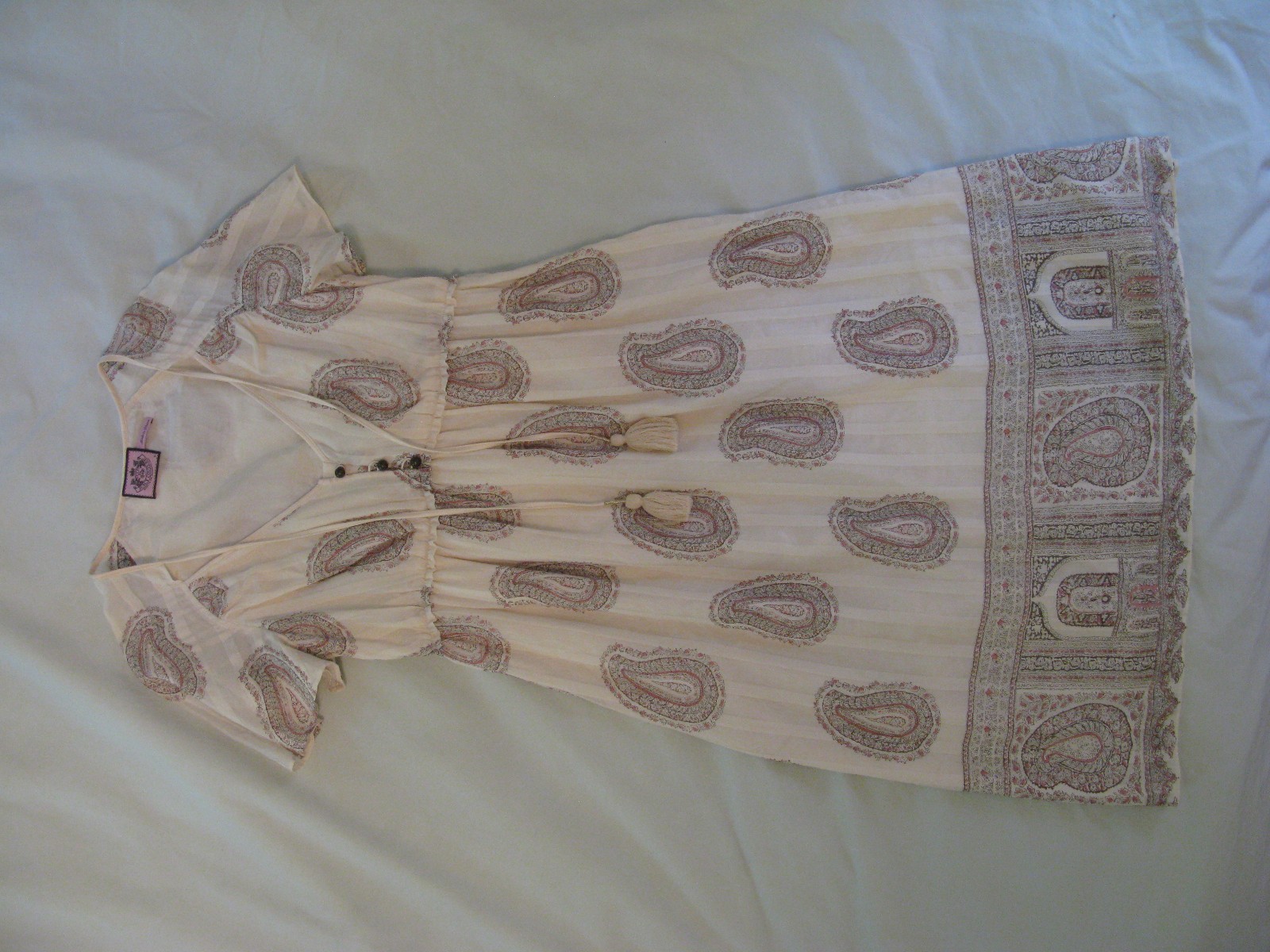 Juicy Couture 'Paisley Tassel' Cream Silk Dress Sz 4 … Gem