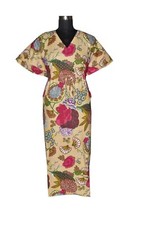 Indian Floral Printed 100% Cotton Long Hippie Maxi Women Nightwear Caftan Dress