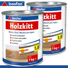 Baufan 2 x 1 kg Kit drewniany Masa szpachlowa do drewna Kit wypełniający Gotowy do użycia Naturalne kolory