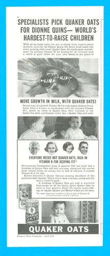 1936 QUAKER OATS Baby cereal DION QUINS vintage PRINT AD breakfast vitamins