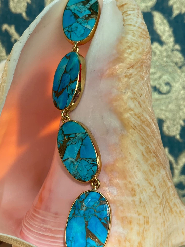 Pulsera artesanal artesanal Charles Albert turquesa cobre y oro alquimia Foto 4 de 4