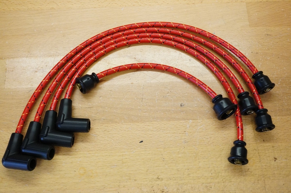 Vintage Cloth Spark Plug Wire Kit – Red/Yellow/Black For Electronic Ignition Systems