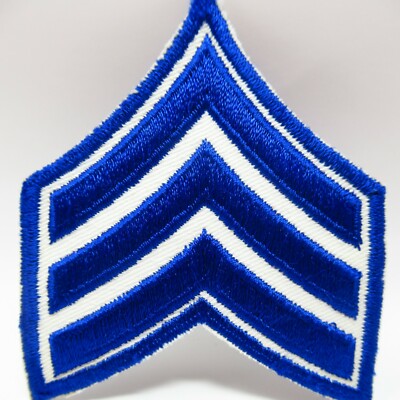 Sergeant Rank Three Blue Stripes on White Background