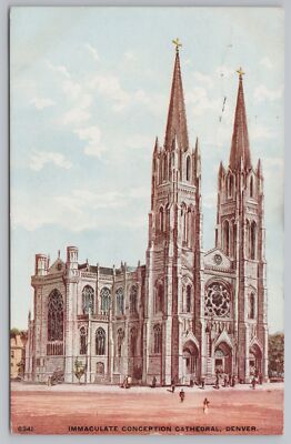 Immaculate Conception Cathedral~Gorgeous Bldg~Folks Outside~Denver~PM 1909 PC