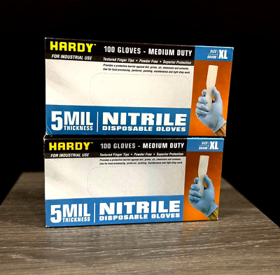 Hardy 68498 Nitrile Gloves (5MIL) MEDIUM DUTY 2 BOXES OF 100 XL