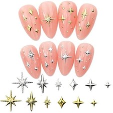 240pcs Gold Silver Star Nail Charms 3D Star Charms for Nails Design Metal