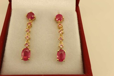 Seltene Ohrringe 9 kt Gold Rubin & Rosa Topas. Super Zustand. SCHÖN1