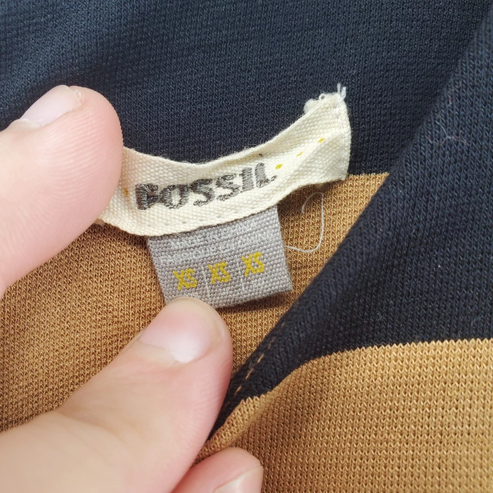 Vestido Fossil XS Mujer Marrón Negro Rayas Cremallera Trasera Hasta la Rodilla Línea A Funda Foto 3 de 4